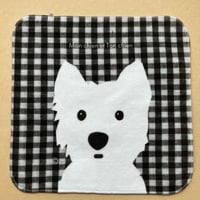 ハンカチタオル 白ワンコ ギンガムチェック