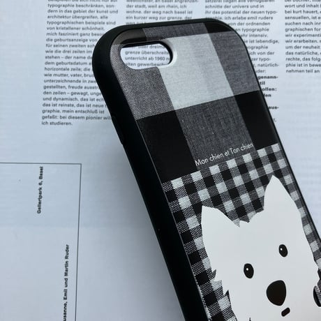 白ワンコ ギンガムチェック・グリップケース for iPhone