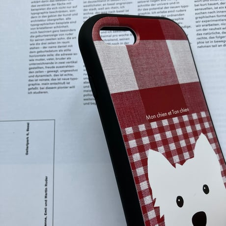 白ワンコ ギンガムチェック・グリップケース for iPhone