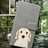 組み合わせ自由ワンコ2人組み手帳型スマホケース / ヌメ革風・アンドロイドも対応