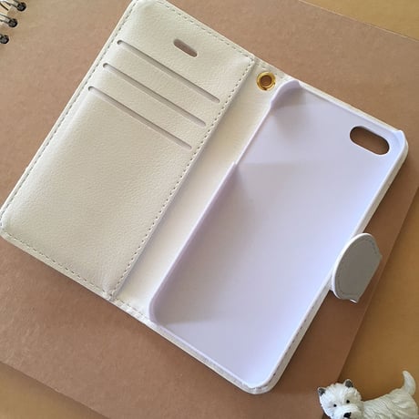 白ワンコ手帳型スマホケース LightGray