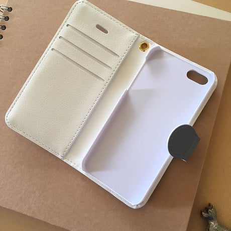白ワンコ手帳型スマホケース DarkGray