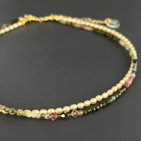 【限定１点】Layered Choker (ミックストルマリン×淡水パール)