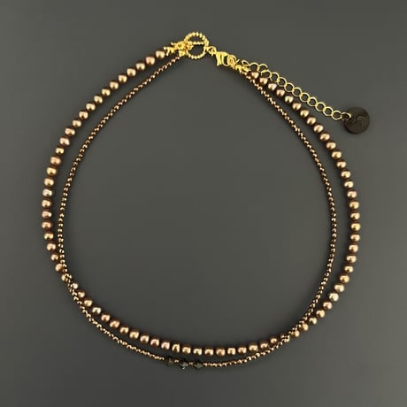 Coffee Time Layered Choker (ヘマタイト×淡水パール)