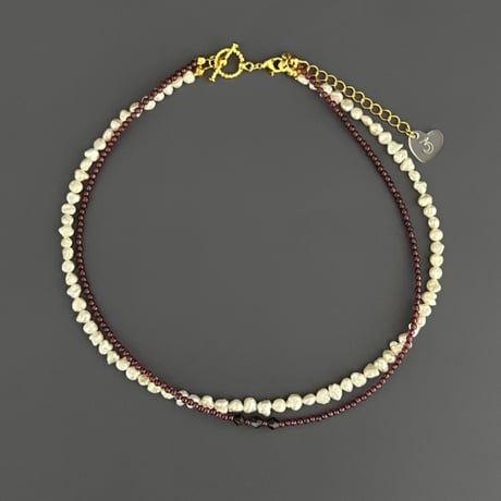 【限定１点】Layered Choker (ガーネット×淡水パール)