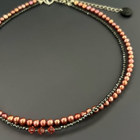 Black Ribbon Layered Choker (ヘマタイト×淡水パール)
