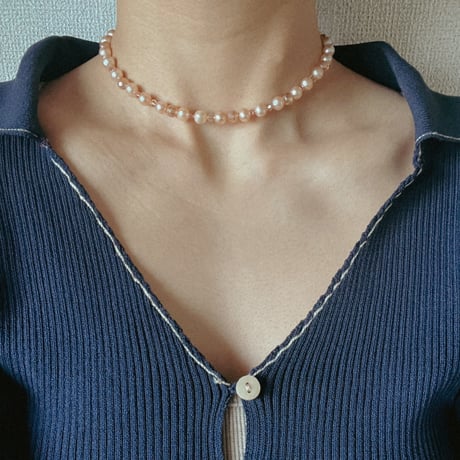 P2【限定１点】Silk Pearl Choker (水晶×淡水パール)