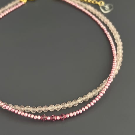 L１【限定１点】Layered Choker (ローズクオーツ×淡水パール)