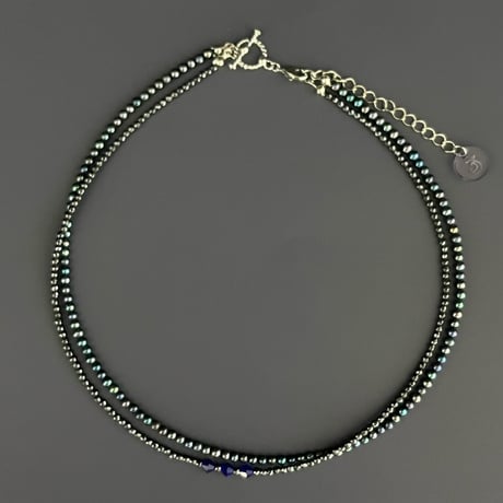 【限定１点】Mr.Blue Layered Choker (ヘマタイト×淡水パール)