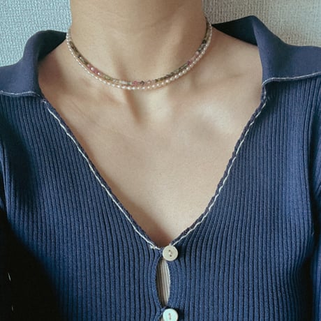 【限定１点】Layered Choker (ミックストルマリン×淡水パール)
