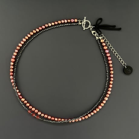 Black Ribbon Layered Choker (ヘマタイト×淡水パール)