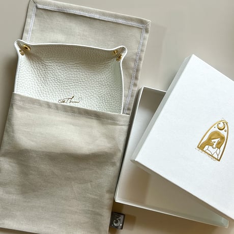 Leather accessory tray ( white  )
