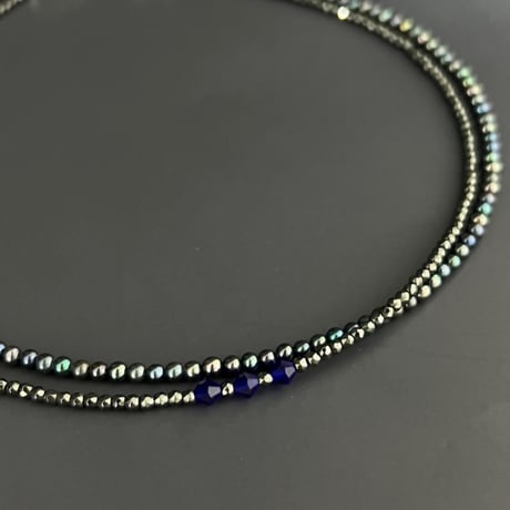 【限定１点】Mr.Blue Layered Choker (ヘマタイト×淡水パール)