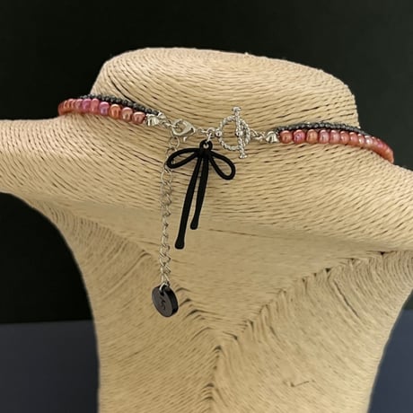 Black Ribbon Layered Choker (ヘマタイト×淡水パール)