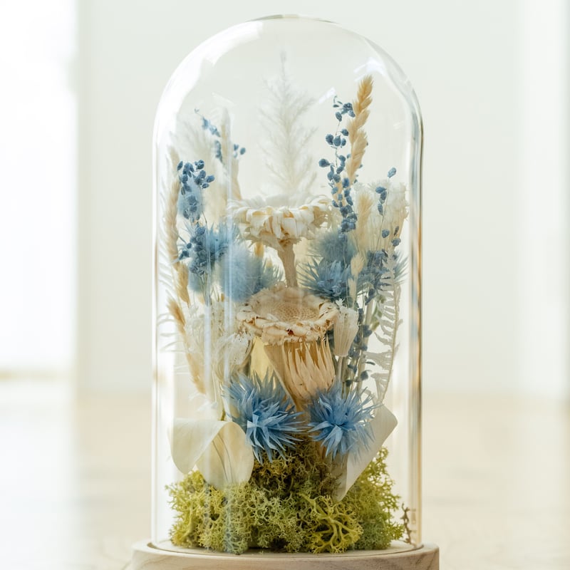 E-壁 ドライフラワー ガラスドーム ボトルフラワー インテリア 置物 ブルー ガラスドーム ドライフラワーアレンジメント Blue | Juillet online shop