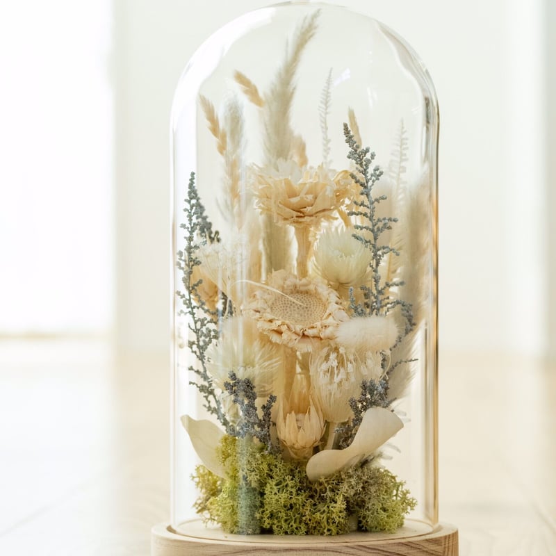 ガラスドーム ドライフラワーアレンジメント White | Juillet onlin