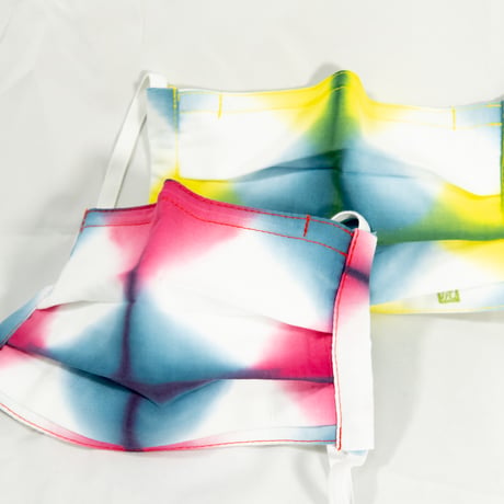 マスク 板締め絞り 筋交ひ PLEATED MASK TIE-DYE BIAS CHECK