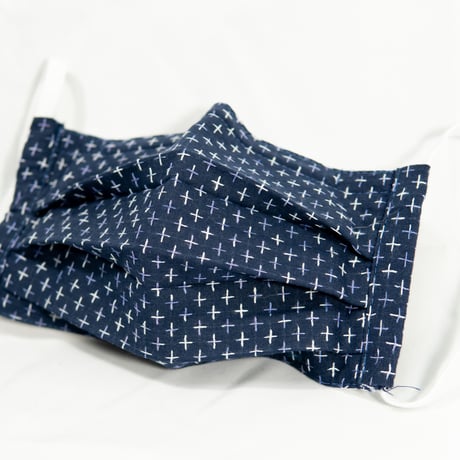 マスク 刺し子 紺 PLEATED MASK STITCH NAVY