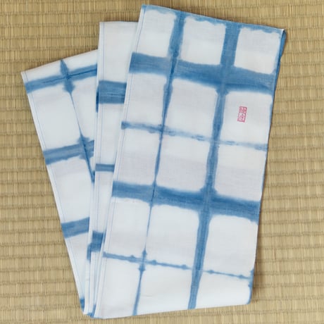 六尺褌 半巾 藍絞染 ムラ格子  ROKUSHAKU width1/2 INDIGO TIE-DYE CHECK
