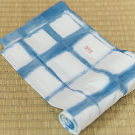 六尺褌 半巾 藍絞染 ムラ格子  ROKUSHAKU width1/2 INDIGO TIE-DYE CHECK