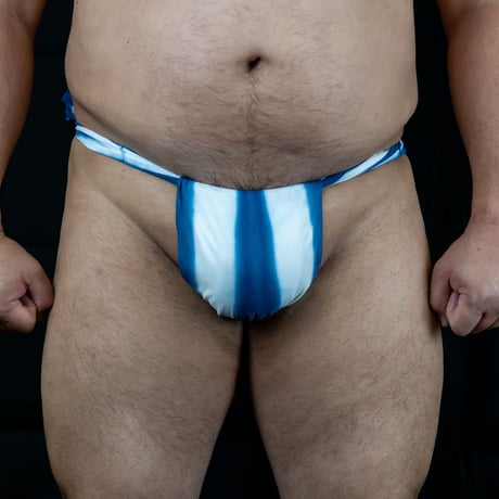 六尺褌 半巾 藍絞染 竹縞  ROKUSHAKU width1/2 INDIGO TIE-DYE BAMBOO STRIPE