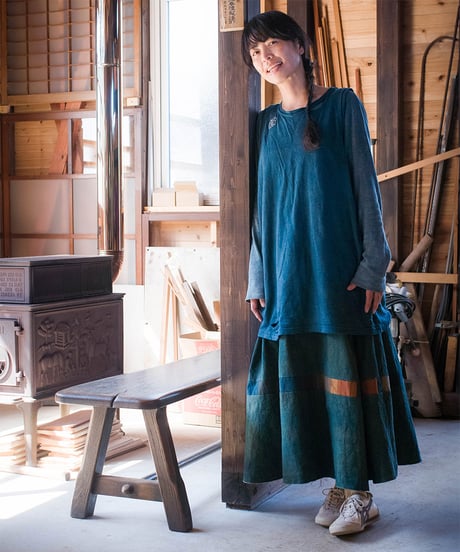 Vegetable Dyed Tucked Flared Skirt (Green Msize)