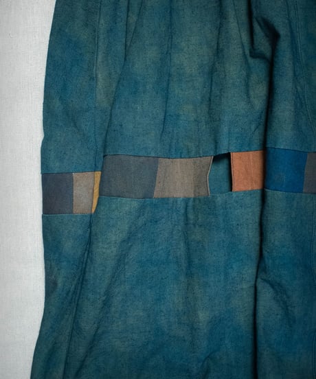 Vegetable Dyed Tucked Flared Skirt (Green Msize)