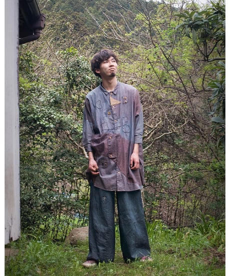 草木染め POT PANTS  灰青 "Lsize"