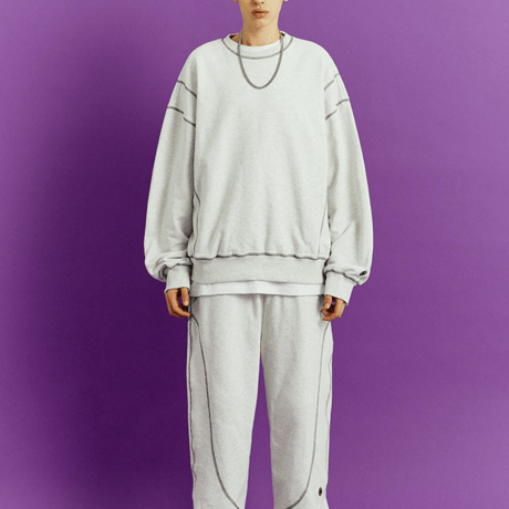 『GROOVE RHYME』 カバーステッチスウェットシャツ (Oatmeal Grey)