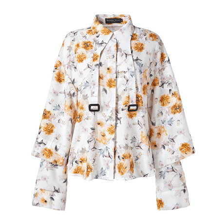 『Wunder Geist』Print Cape Sleeve Buckle Blouse