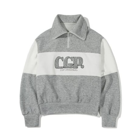『Code:graphy』 　big collar color block knit half zip-up (Grey)