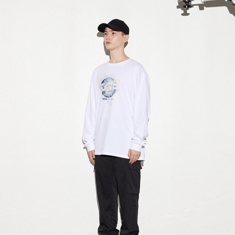 『Code:graphy』 　アースロゴロングスリーブ Tシャツ (White)