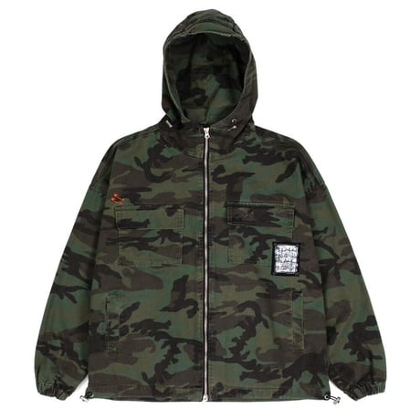 『BLACKBLOND』 　ディスオーダーパッチカモジップアップフードパーカージャケット(Khaki)