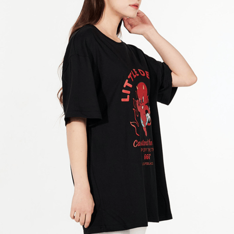 『LOUPS BLANCS』  Little Hot Stuff Ver.1 Oversize Half T-shirt  (White, Black)