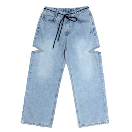 『BLACKBLOND』 　ベーシックカットアウトオーバーフィットデニムパンツ (Light Blue)