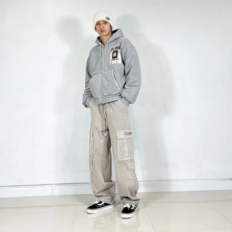 『SK8ER ROCK』 　scribble padded pigment sweat hood zip-up (Gray)