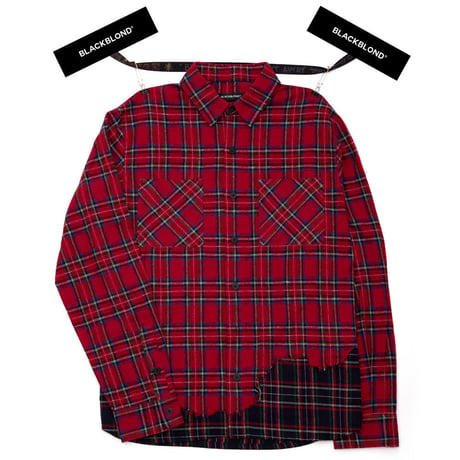 『BLACKBLOND』レイヤードチェックシャツ (Red)
