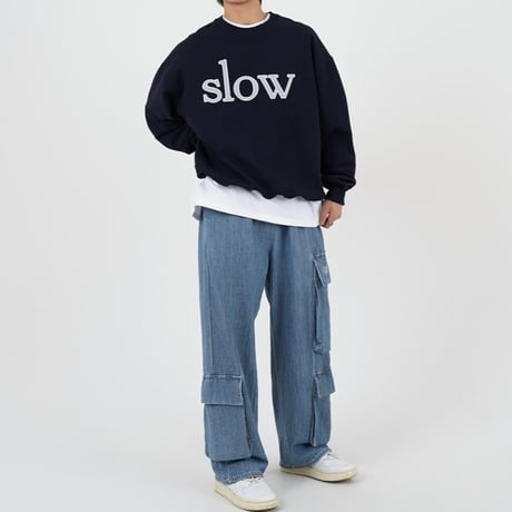 『SLOW RECORD HOUSE』　SLOW パッチスウェットシャツ (Navy)