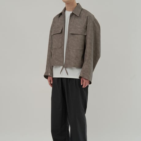 『HIFIFNK』  リンクルレザーオーバーサイズジャケット (Ash Beige)