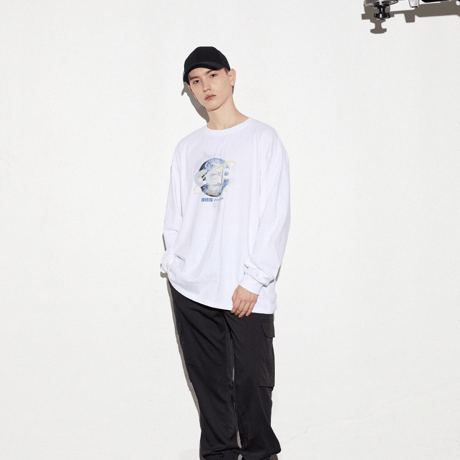 『Code:graphy』 　アースロゴロングスリーブ Tシャツ (White)