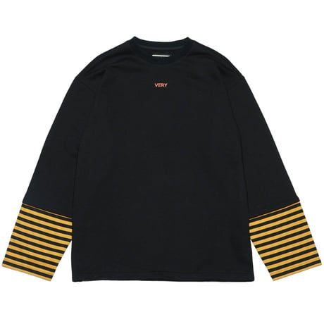 『Verynineflux』   ストライプレイヤードTシャツ (Black)