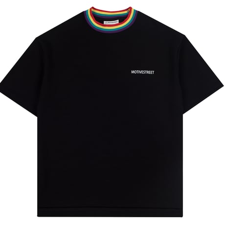 『Motivestreet』 レインボーネックポイントTシャツ  (Black)