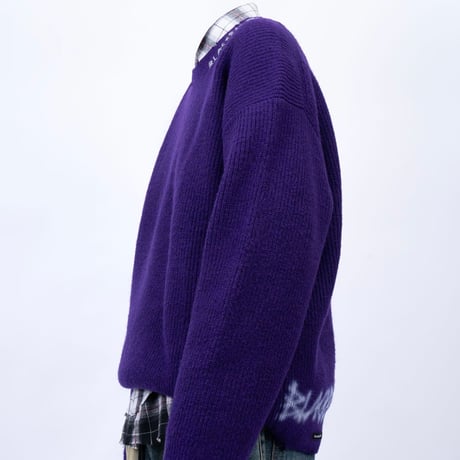 『BLACKBLOND』　hand-stitched logo ripped sweater (Purple)