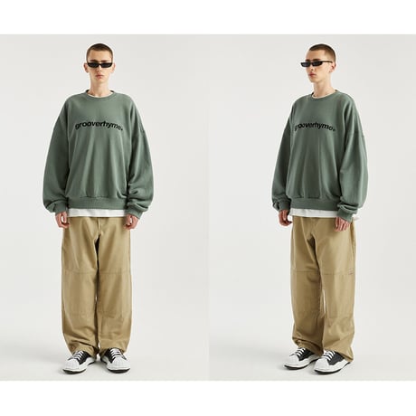 『GROOVE RHYME』 ベーシックロゴビッグオーバースウェットシャツ (Dark Khaki)