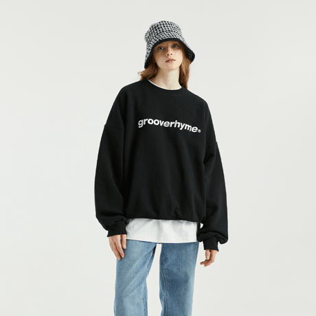 『GROOVE RHYME』 ベーシックロゴビッグオーバースウェットシャツ (Black)