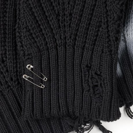 『BLACKBLOND』　vivid graffiti logo rip piercing knit cardigan (Black)