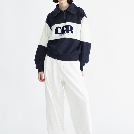 『Code:graphy』 　big collar color block knit half zip-up (Navy)