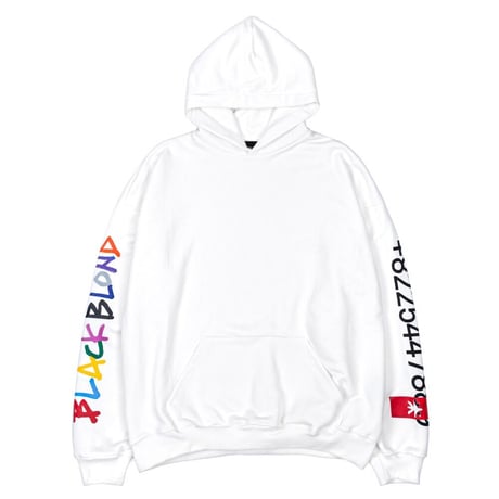 『BLACKBLOND』 　レインボーグラフィティーロゴナンバーパーカー (White)