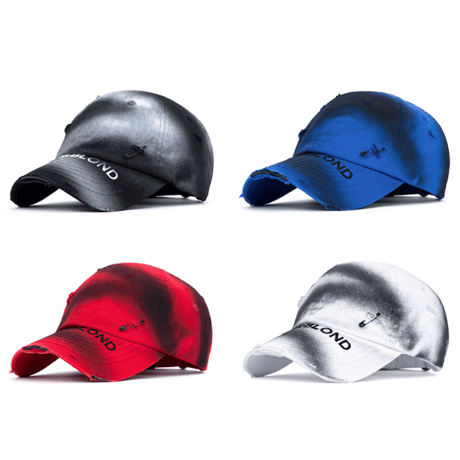 『BLACKBLOND』   Ripped Sprayed Custom Covered Logo Cap (Black,Blue,Red,White)