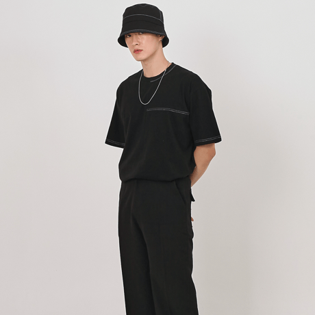 『 BY:L 』    ステッチアンネックTシャツ (Black)